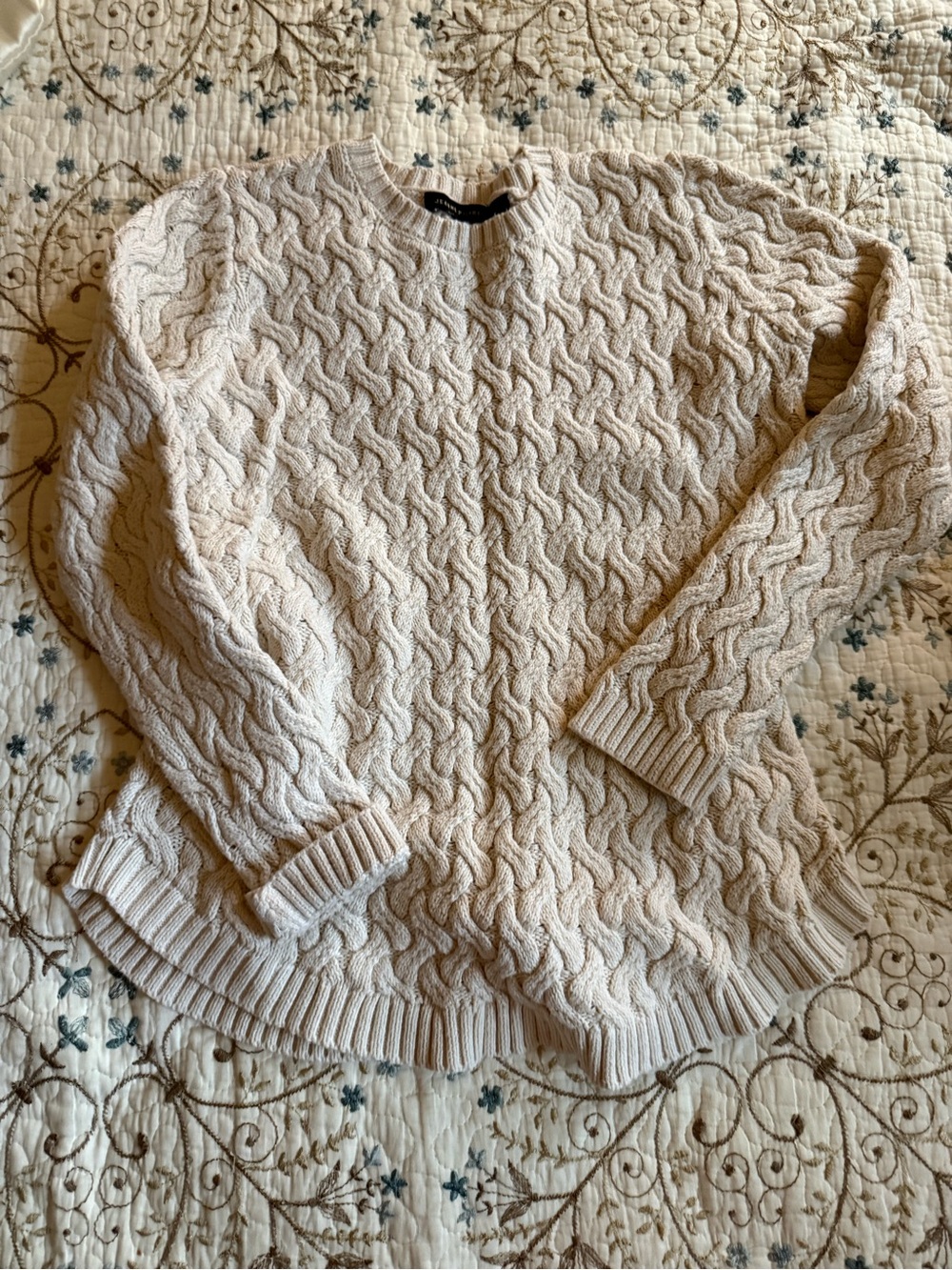 JEANNE PIERRE Cream Cable-Textured Crewneck Sweater
